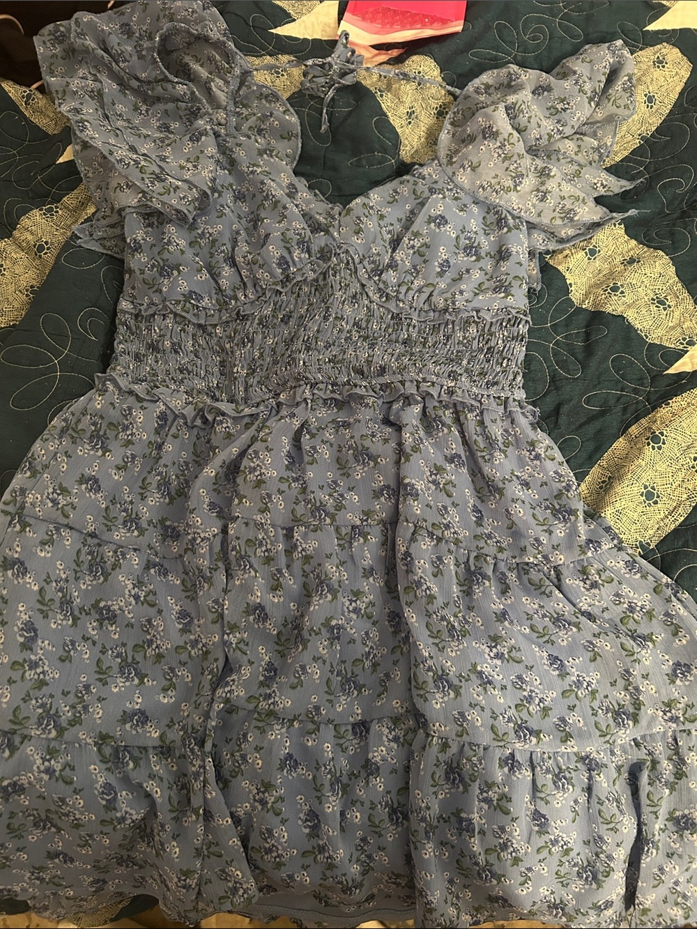 Trixxi size L ; fits like a small!!! Blue Floral Smocked Sundress